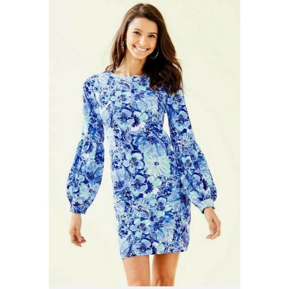 Lilly Pulitzer Bartlett Sweatshirt Dress - Coastal Blue Catch Keep - EUC